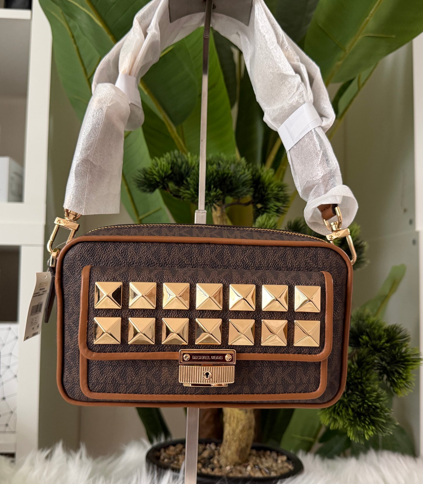 Michael Kors Bradshaw Brown MD Pocket Camera Crossbody