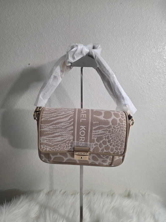 Michael Kors Beige Animal Print Jacquard Flap Shoulder Bag