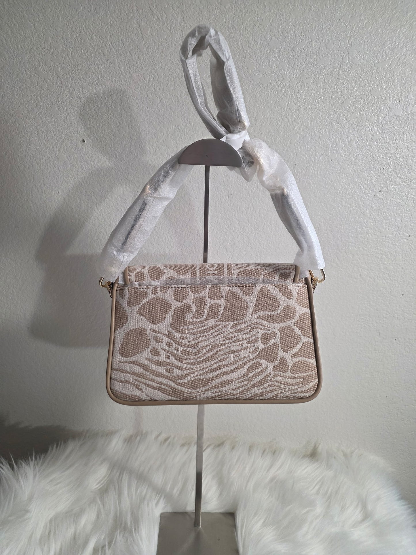 Michael Kors Beige Animal Print Jacquard Flap Shoulder Bag