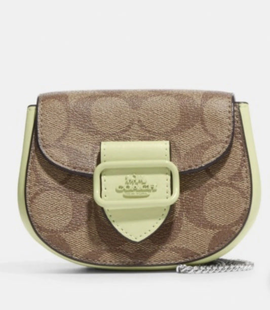 Coach CJ689 Morgan Card Case On A Chain In Signature Canvas - Khaki/Pale Lime