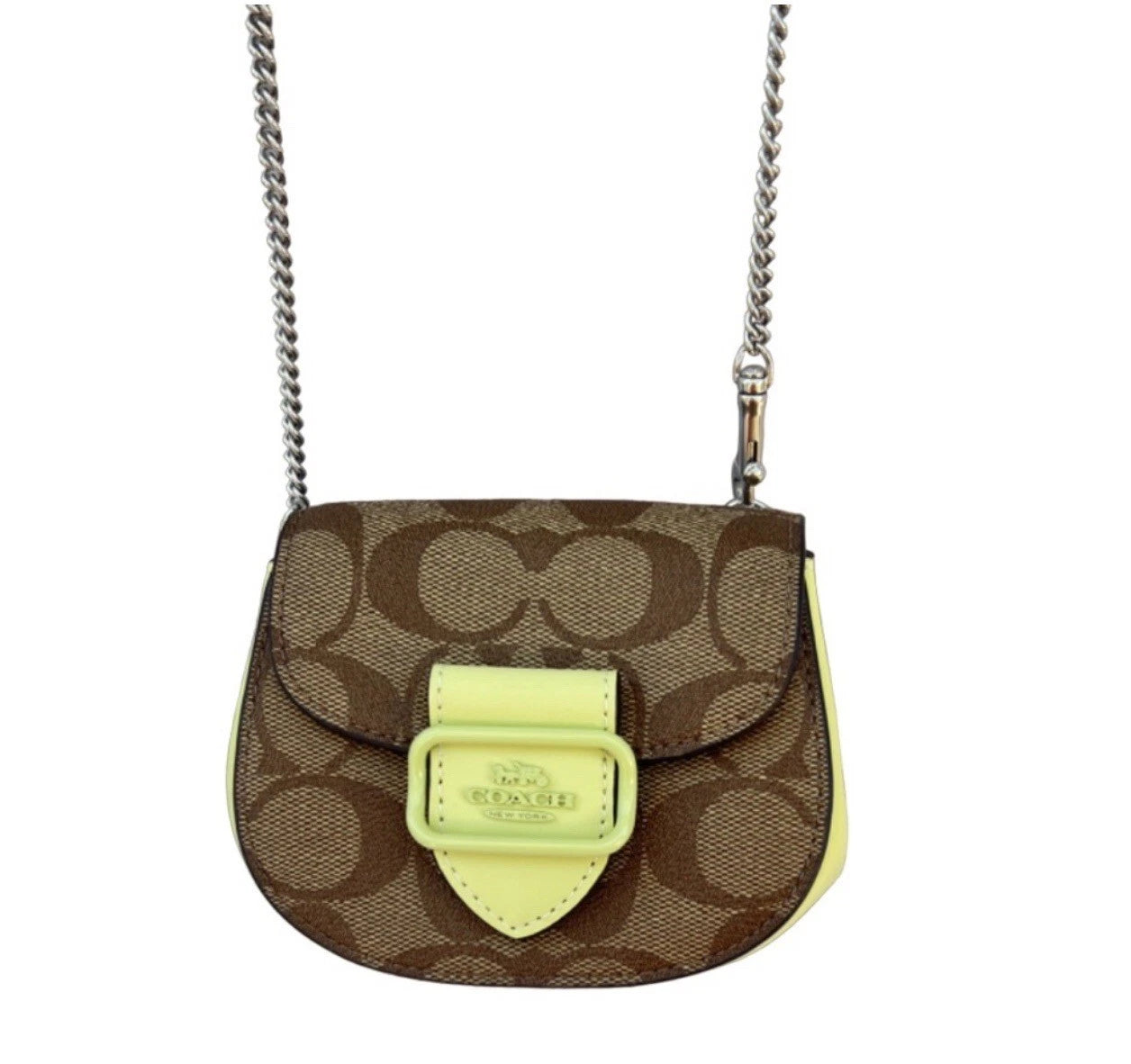 Coach CJ689 Morgan Card Case On A Chain In Signature Canvas - Khaki/Pale Lime