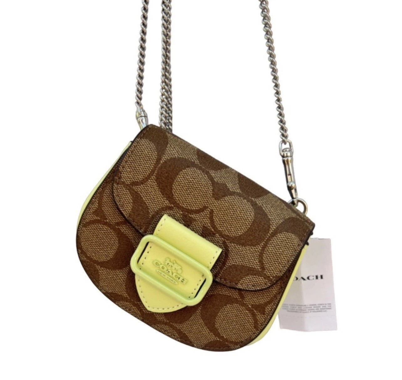 Coach CJ689 Morgan Card Case On A Chain In Signature Canvas - Khaki/Pale Lime
