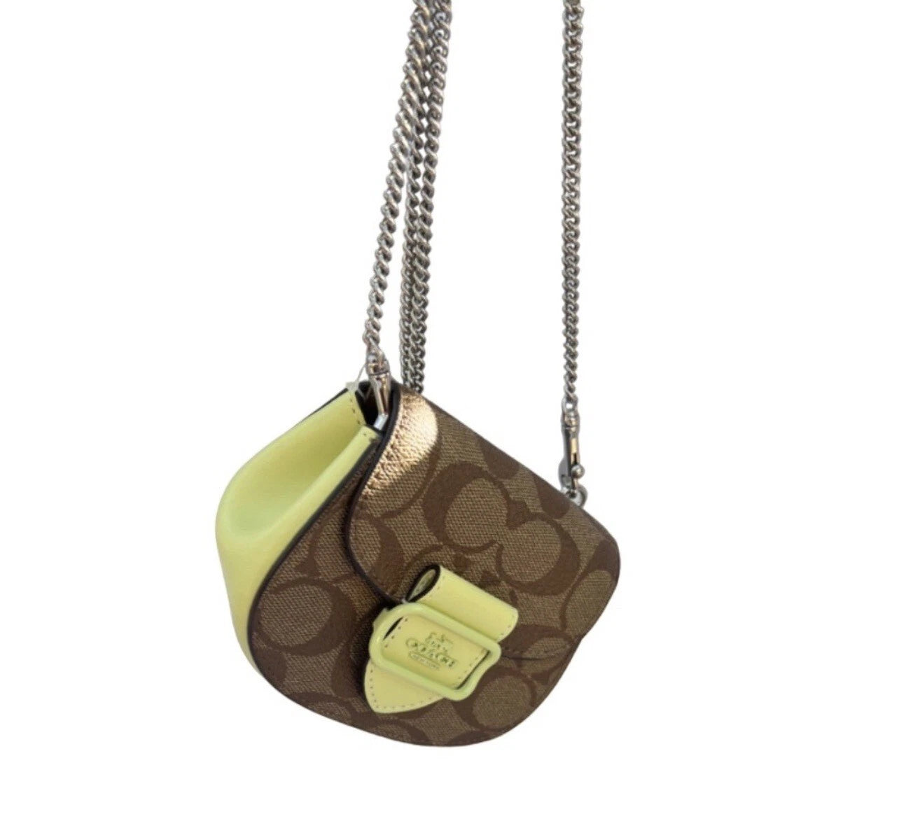 Coach CJ689 Morgan Card Case On A Chain In Signature Canvas - Khaki/Pale Lime