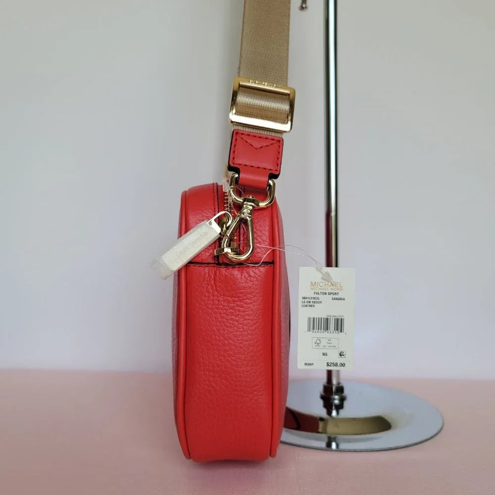 Michael Kors Fulton Pebbled Leather Crossbody Sangria